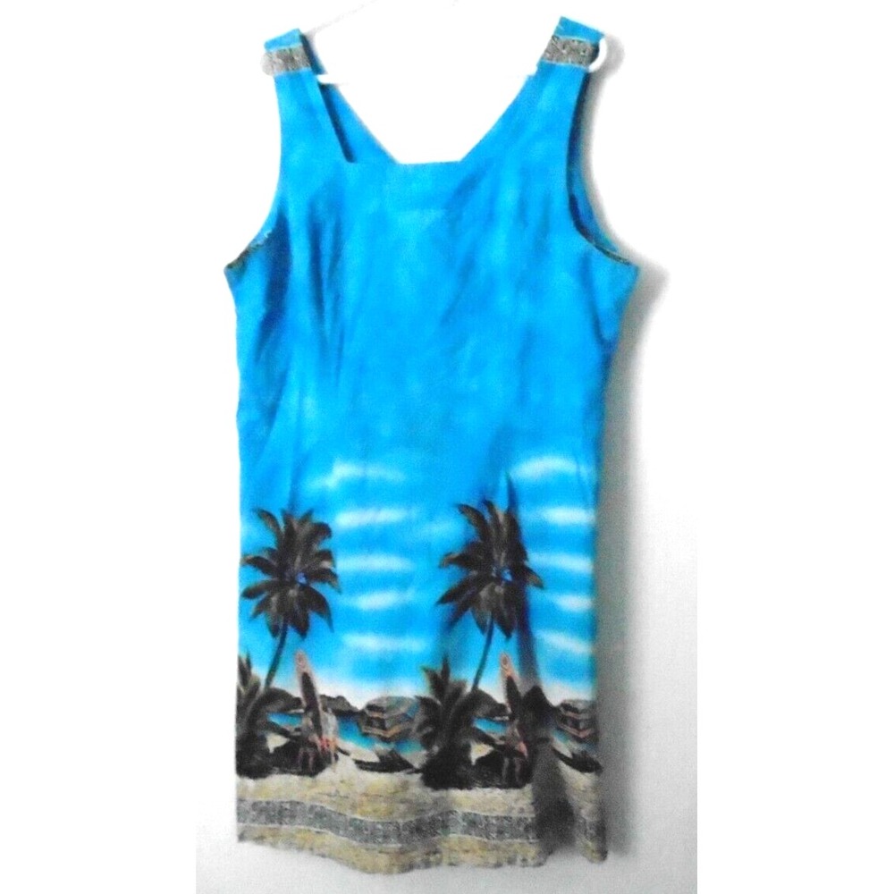 Hawaiian Dress Island Aloha Wear Sheath Beach Scene Wrap Sleeveless Vintage Y2